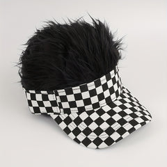 Checkerboard Curly Hair Duck Tongue Cap Natural Full Headgear