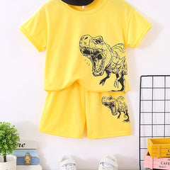 Boys Dinosaur Graphic Short Sleeve T shirt&Shorts Set Summer Kids Clothing