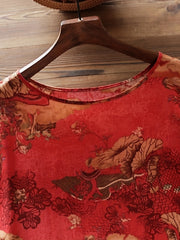 Chinoiserie Print Short Sleeve Dress Plus Size