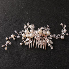 Vintage Style Faux Pearl Wedding Hair Comb with Rhinestones
