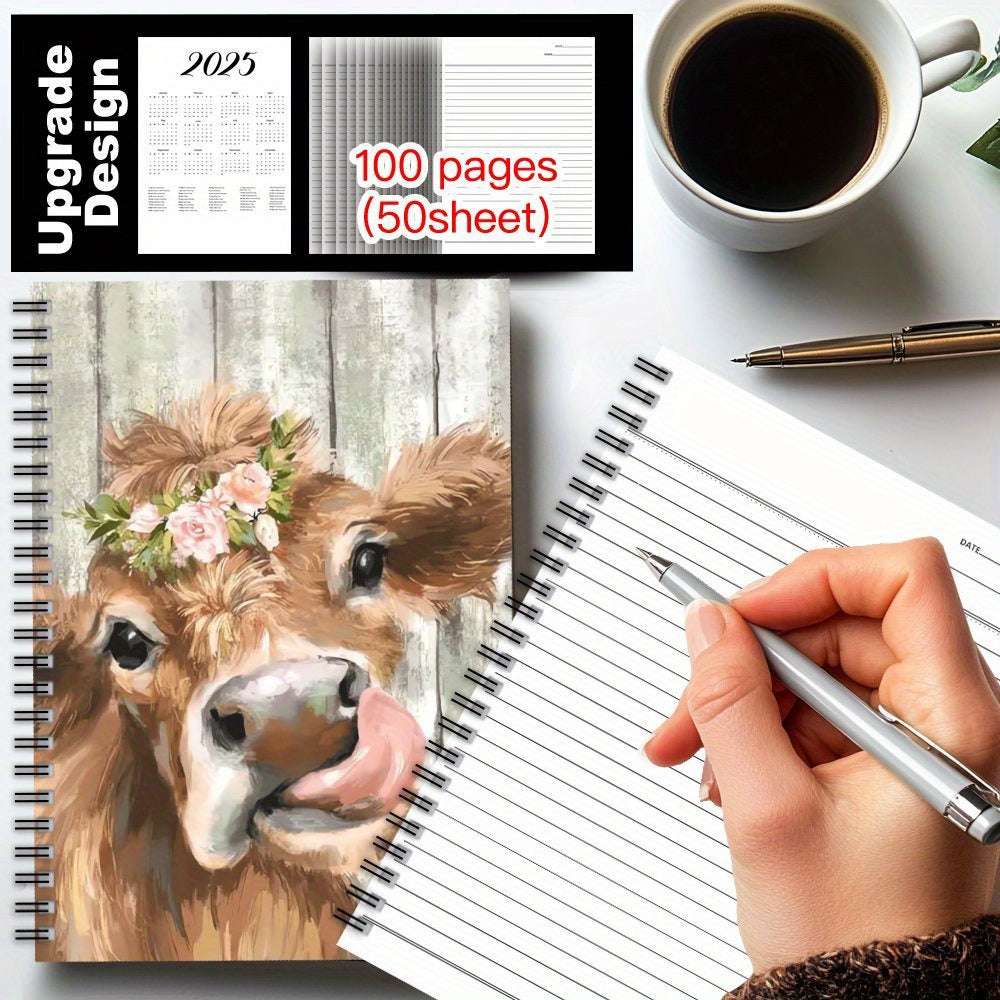 Enchanting Bull and Wreath Spiral Notebook 100 Pages 14 x 10 Mixed Colors