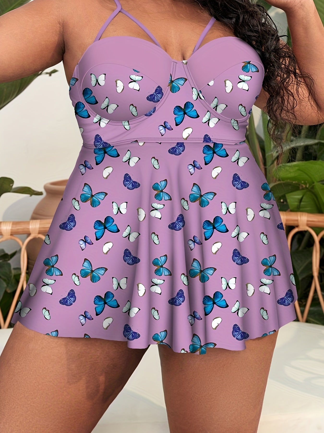  Butterfly Print Strappy Tankini Set