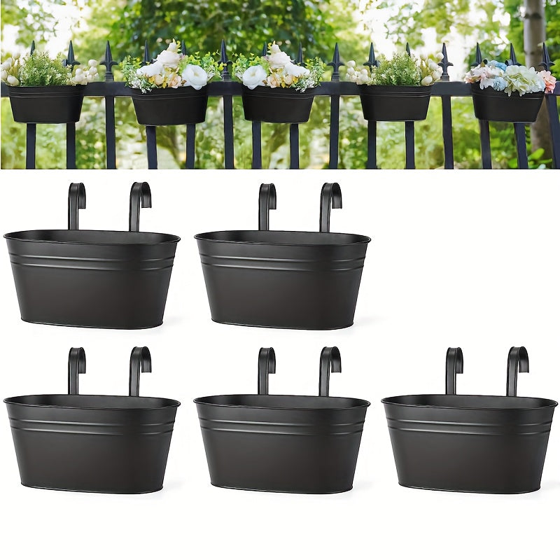 5pcs Metal Hanging Flower Pots for Railings & Fences, Rustic Style Windows