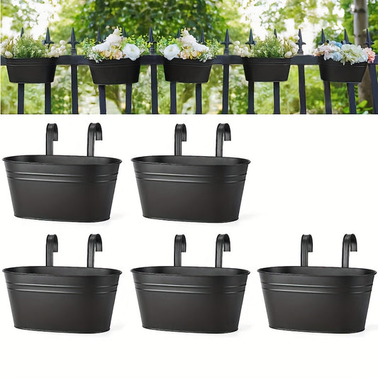 5pcs Metal Hanging Flower Pots for Railings & Fences, Rustic Style Windows