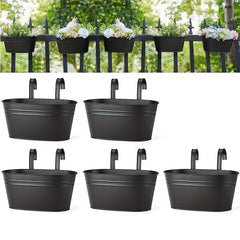 5pcs Metal Hanging Flower Pots for Railings & Fences, Rustic Style Windows