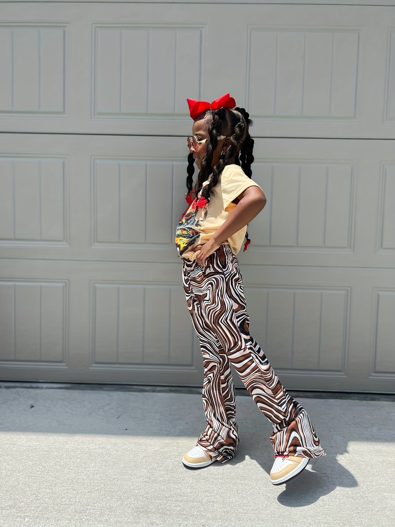 Girls Swirls & Leopard Print Flared Bell Bottom Pants Kids Outfit