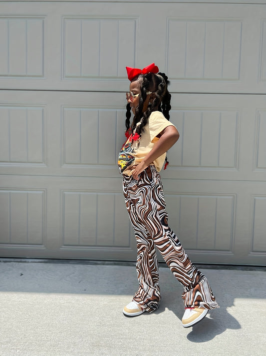 Girls Swirls & Leopard Print Flared Bell Bottom Pants Kids Outfit