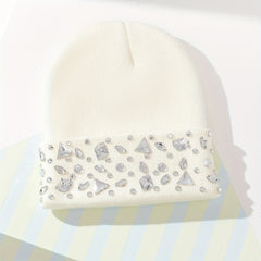 Crystal Decor Beanie Knit Hat Warm Skull Cap for Women