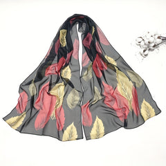 Leaf Pattern Chiffon Shawl Scarf Wrap Head Wrap For Travel Summer Beach