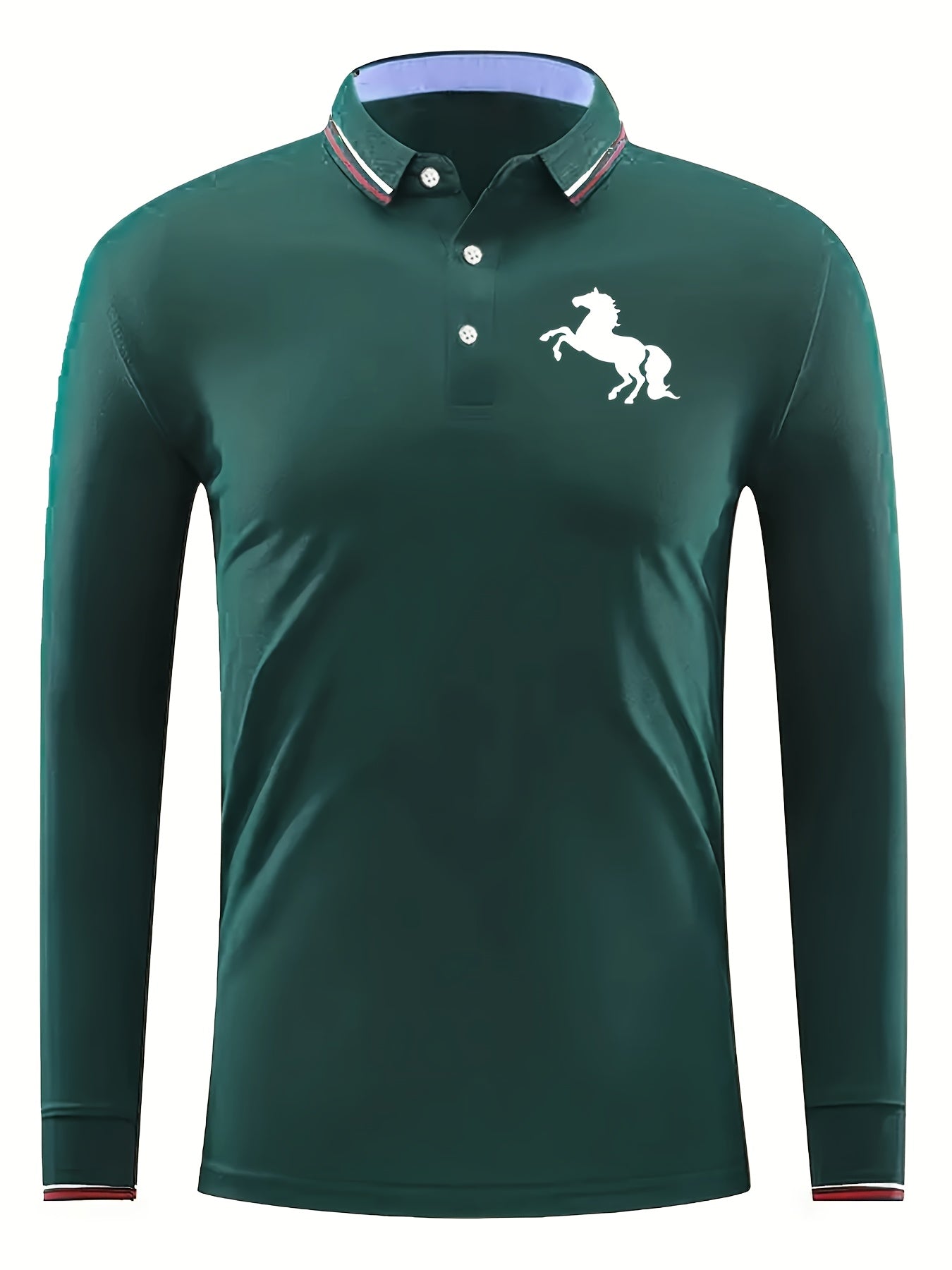 Men's Horse Pattern Long Sleeve Polo Shirt