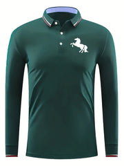 Men's Horse Pattern Long Sleeve Polo Shirt
