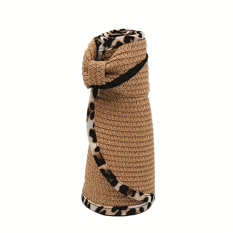 Leopard Straw Sun Visor Hat Wide Brim Sunscreen UV Protection Sun Hats Women