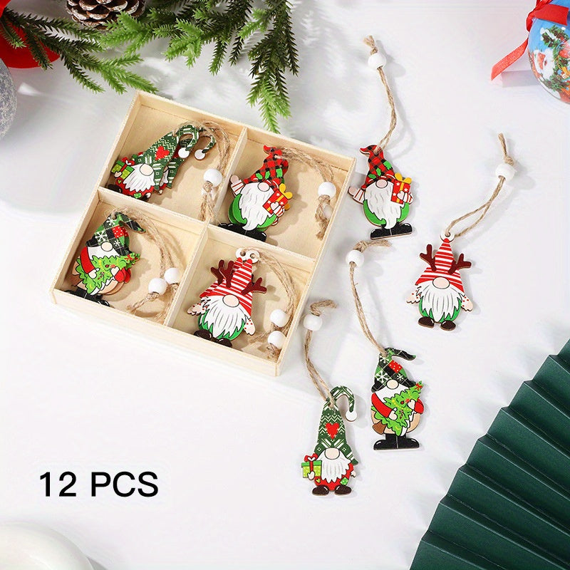 12pcs Christmas Painted Wooden Pendant Hanging Decor Room Decor