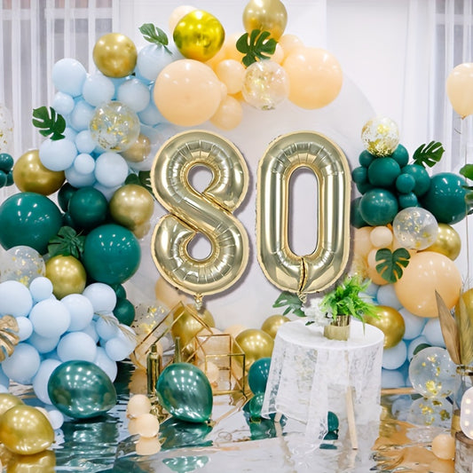 6 Cm Light Golden Number Balloons with Ribbon and Straw