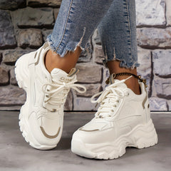 Women's Hidden Heel Lace-up Platform Sneakers Non-slip Casual Shoes