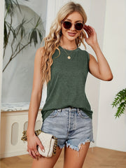  Solid Round Neck Stretch Tank Top