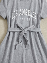 Girls' Short Sleeve T Shirt Dress with Belted Waist