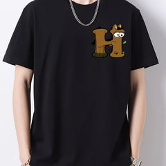 Horse & Tree Pattern Print Men's Cotton Crew Neck T shirt