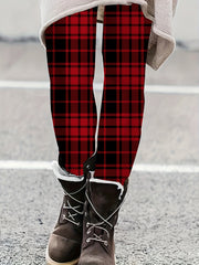  Women's Plaid Print High Rise Leggings
