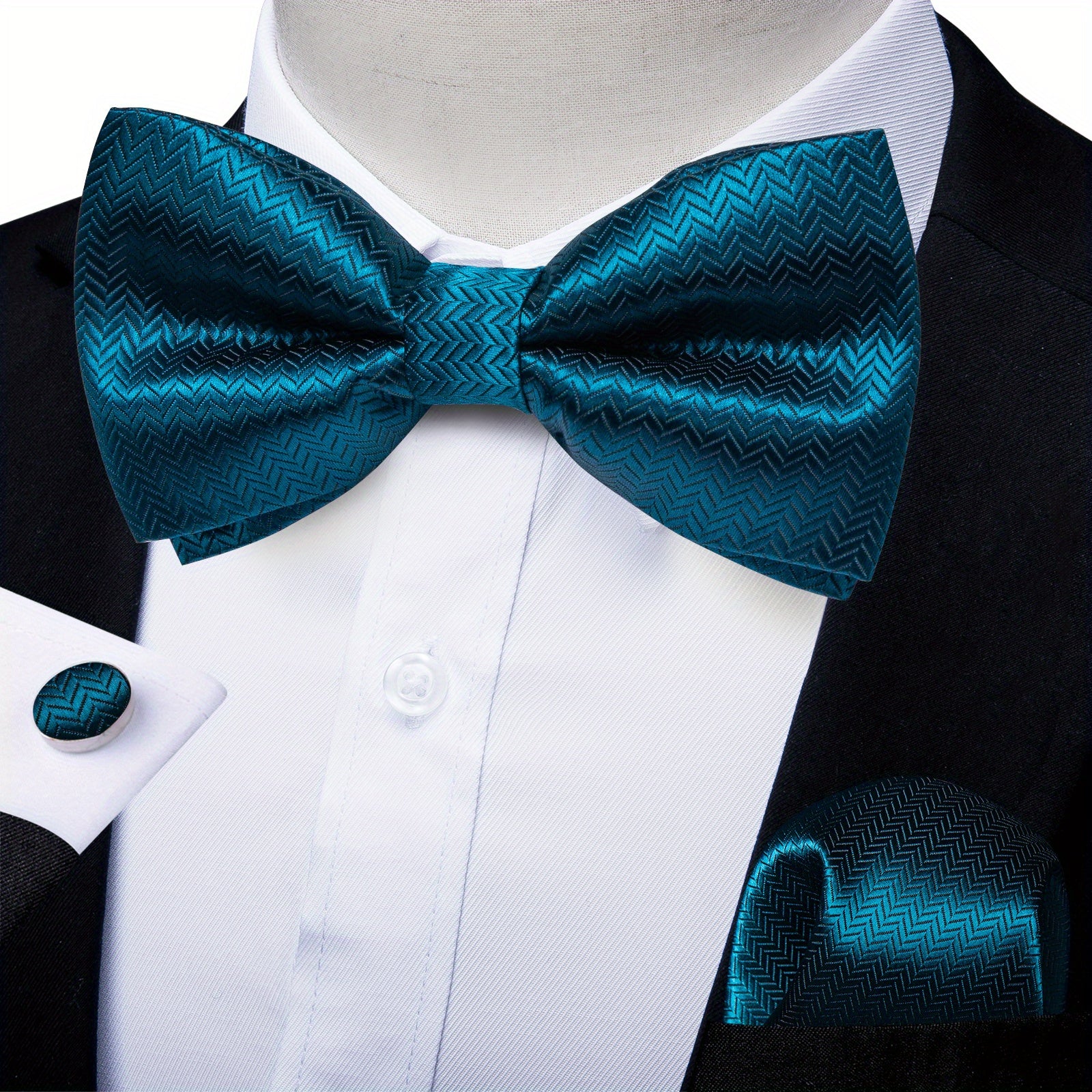 Men's Bow Tie Set Solid Paisley Silk Bow Tie Cufflinks