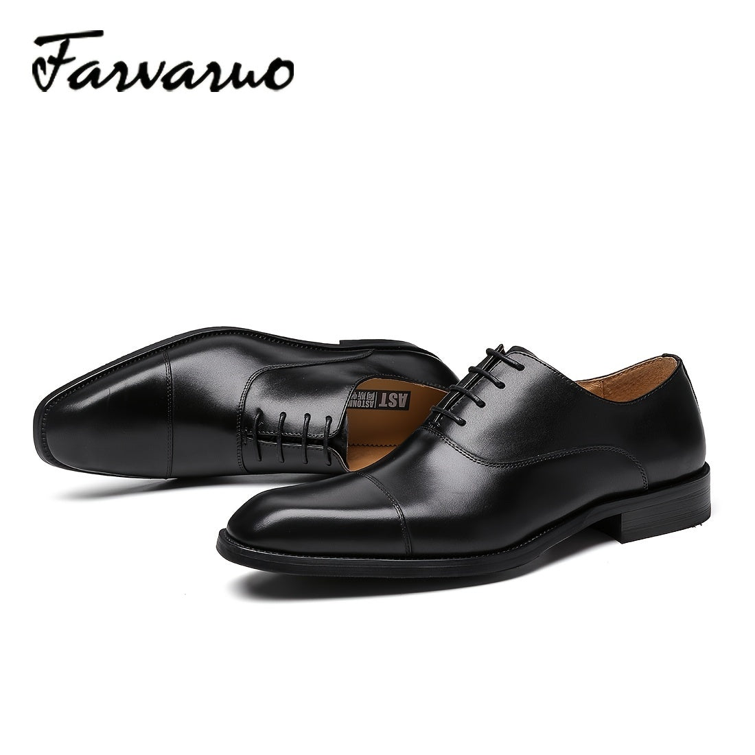 FARWARWO Men's Cap Toe Leather Oxford Shoes Pointed Toe Formal Dress Shoes