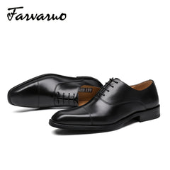 FARWARWO Men's Cap Toe Leather Oxford Shoes Pointed Toe Formal Dress Shoes