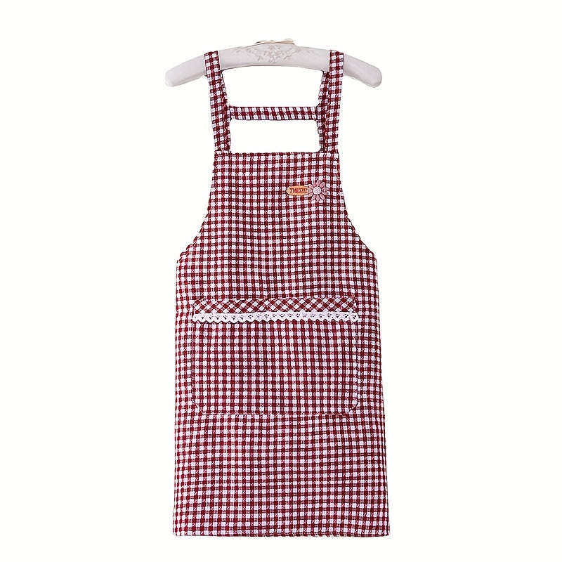Red Plaid Waterproof Waist Apron for Household Work