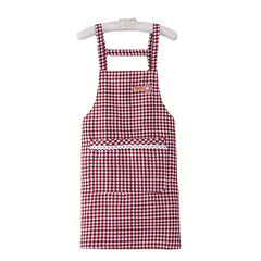 Red Plaid Waterproof Waist Apron for Household Work