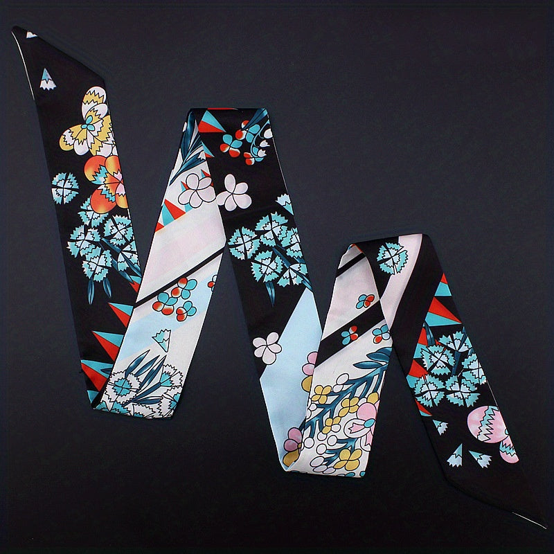 Floral Long Ribbon Scarf Silk Necktie Print Hairband