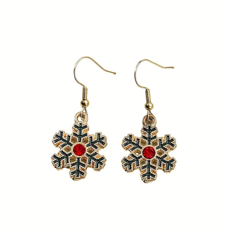 Christmas Snowflake Earrings with Artificial Diamond - Dripping Earrings