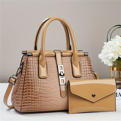 Crocodile PU Leather Tote Bag Set with Clutch - 2 Piece Lady Purse