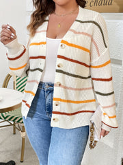  Colorful Stripe Print Cardigan Long Sleeve Sweater