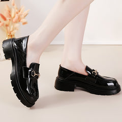 Women's Platform Loafers Slip On PU Leather Shoes