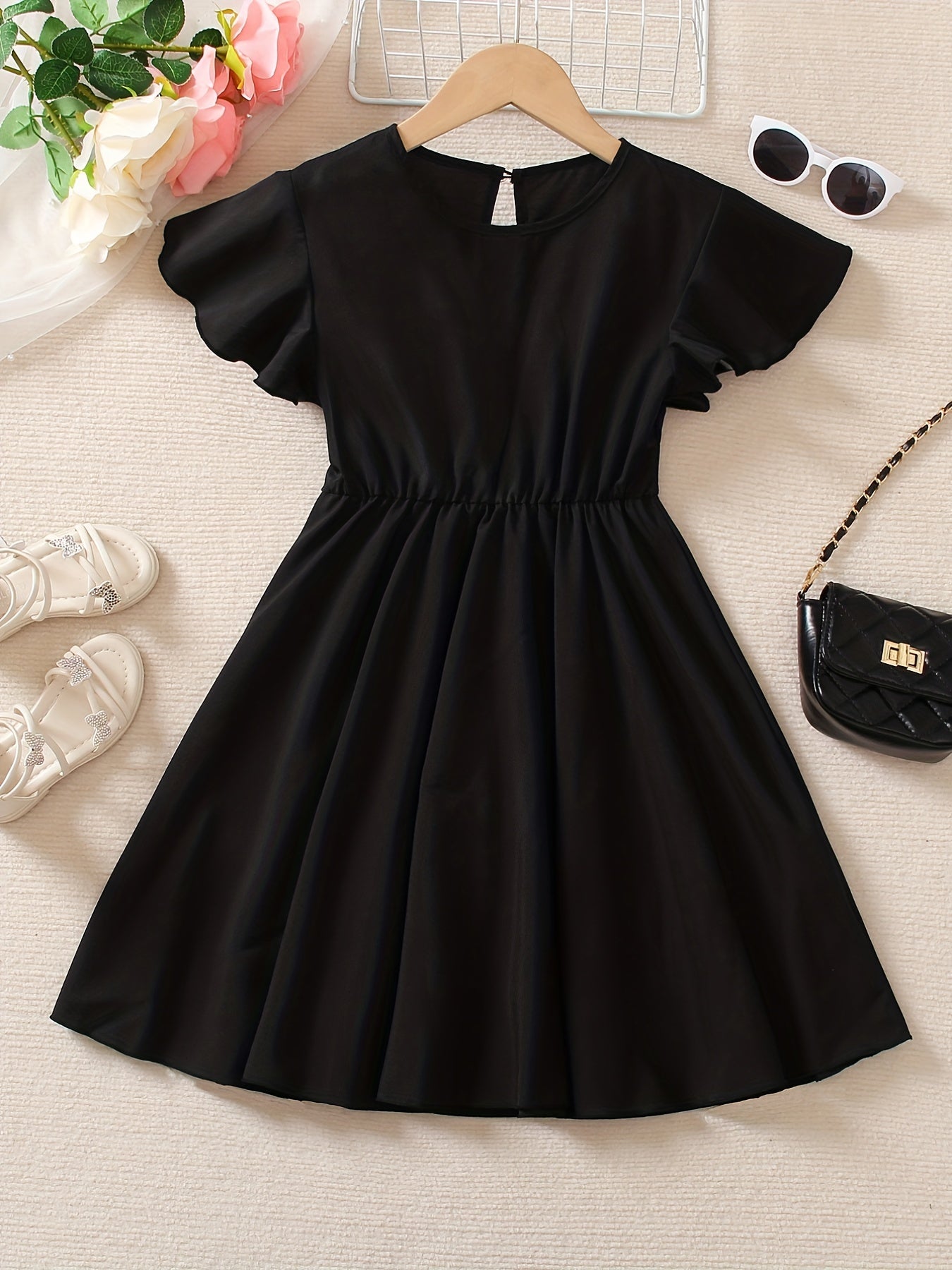 Girl's Ruffle Sleeve A Line Swing Flared Skater Party Dress