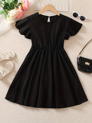 Girl's Ruffle Sleeve A Line Swing Flared Skater Party Dress