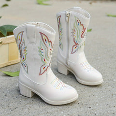 Vintage Floral Embroidered Boots Lightweight Zipper Closure