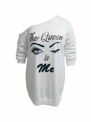Women's Plus Leopard Slogan & Figure Print One Shoulder Long Sleeve Dress