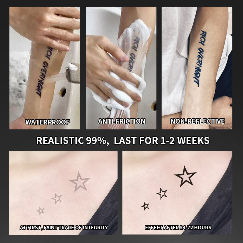 Water Resistant Temporary Tattoos Star Realistic Non Reflective Ink 1-2 Weeks