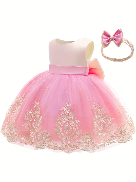 Baby Girls Christening Baptism Party Dress With Headwear