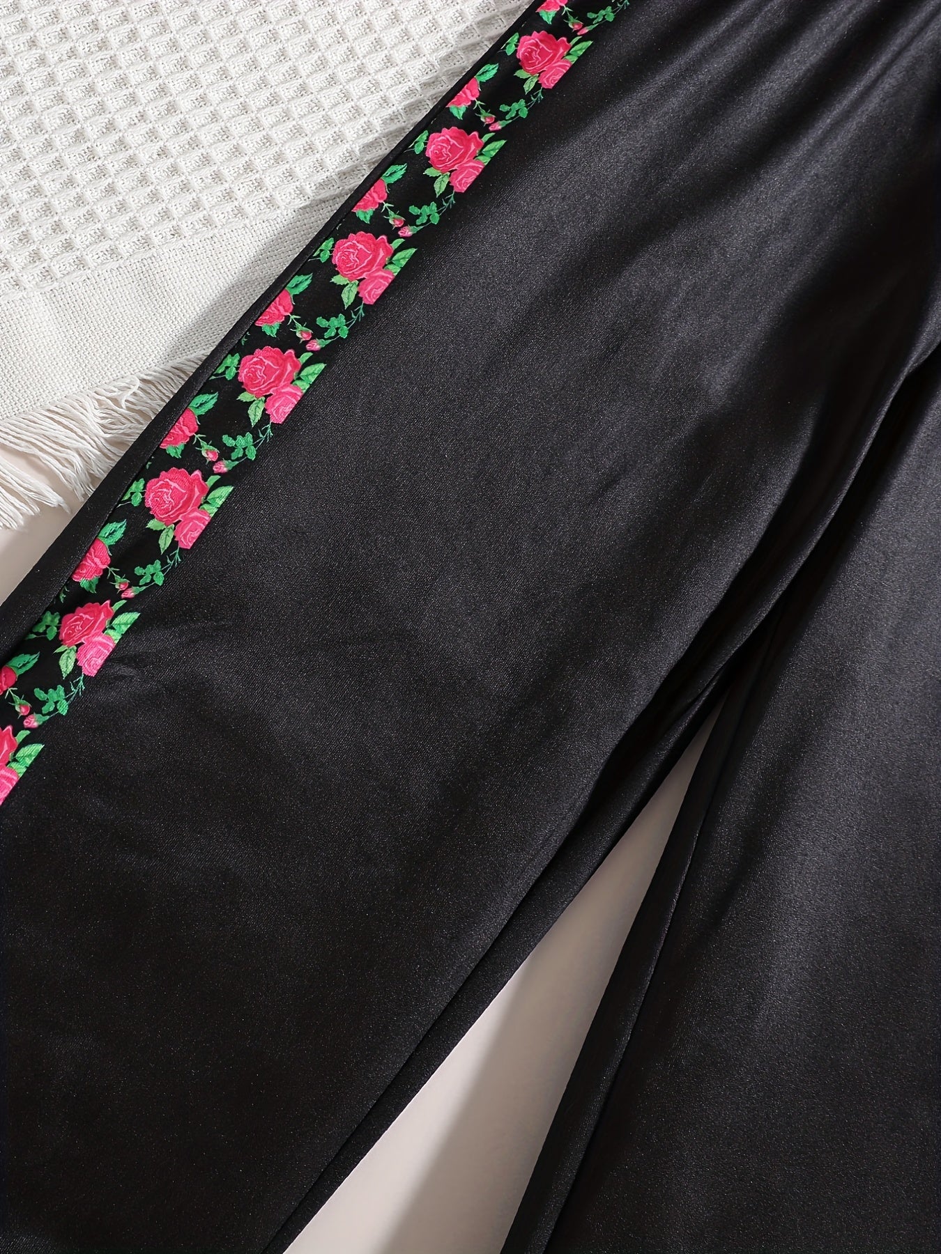 Girls' High Waist Floral Print Sweatpants
