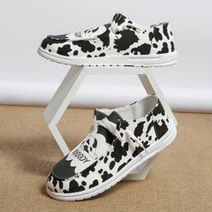 Cow Pattern Canvas Shoes Lace Up Lightweight Outdoor Walking Shoes