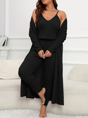  Waffle V Neck Cami Top, Skinny Pants & Cardi Set