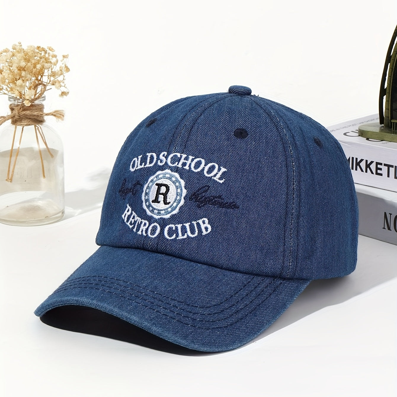 Vintage Letter Embroidery Washed Denim Snapback Hat Baseball Cap