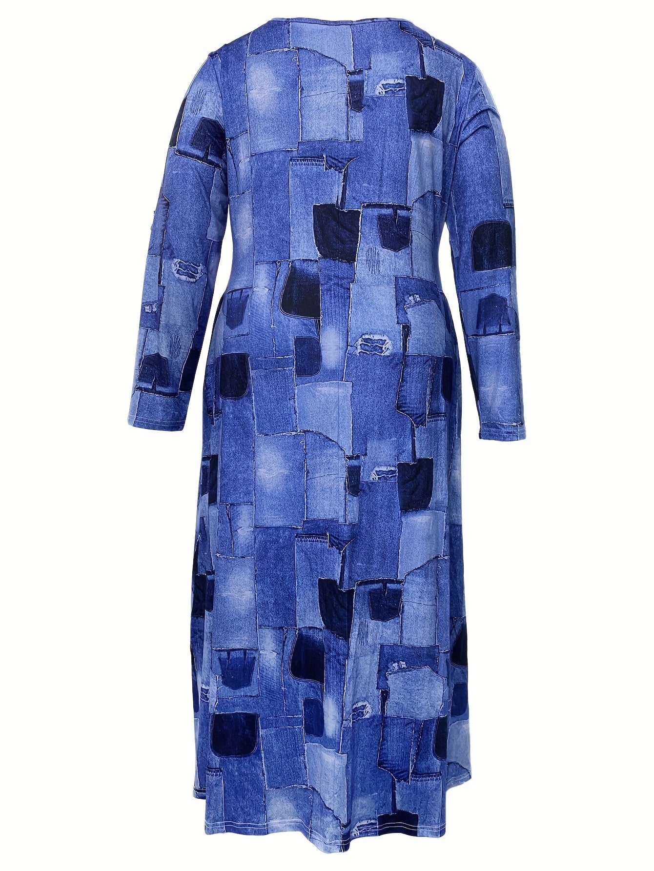  Patchwork Print Long Sleeve Maxi Dress