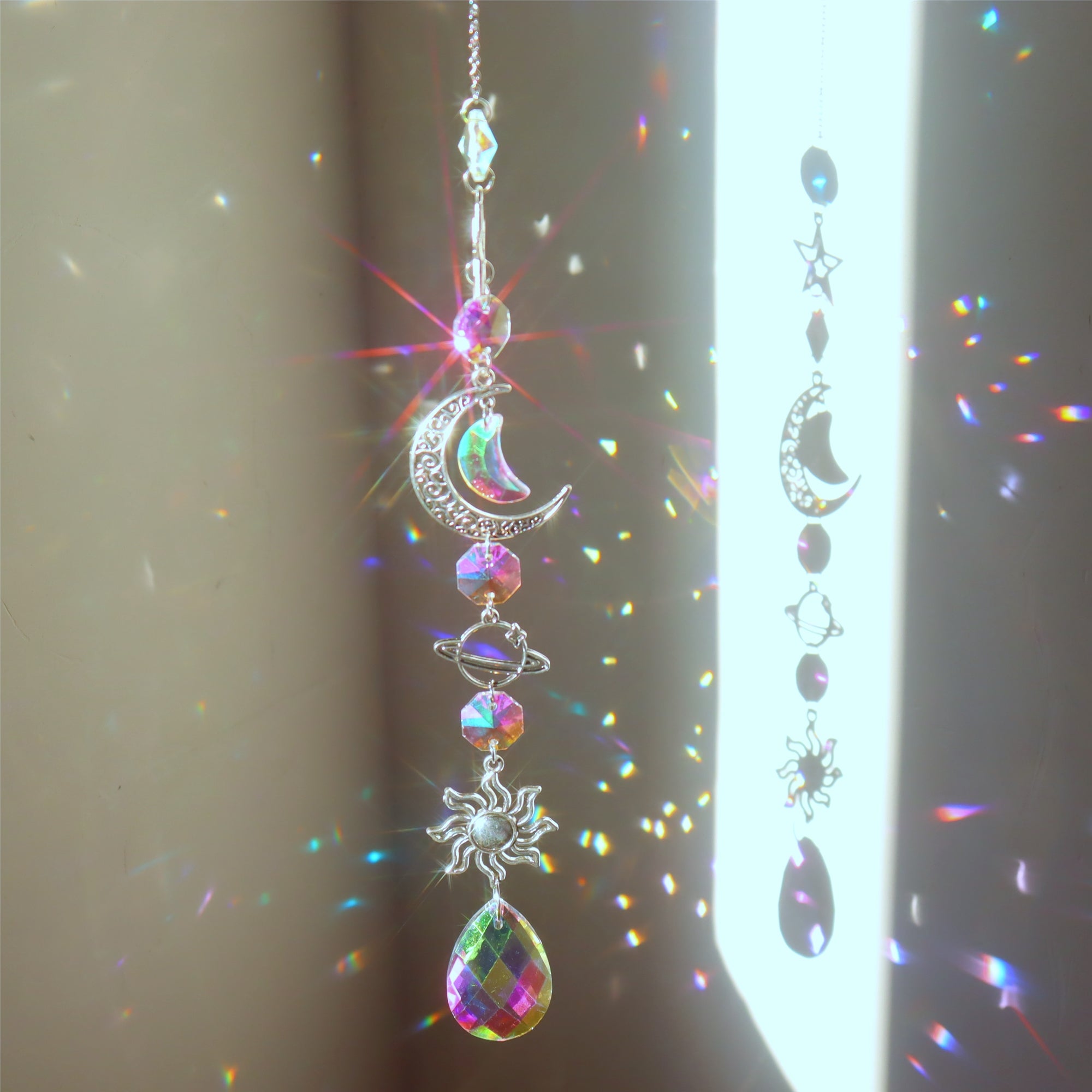 3pcs Colorful Crystal Suncatchers with Chain Pendant for Home Garden Wedding