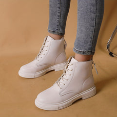 Women's Double Zipper Combat Boots Chunky Low Heel Short Boots