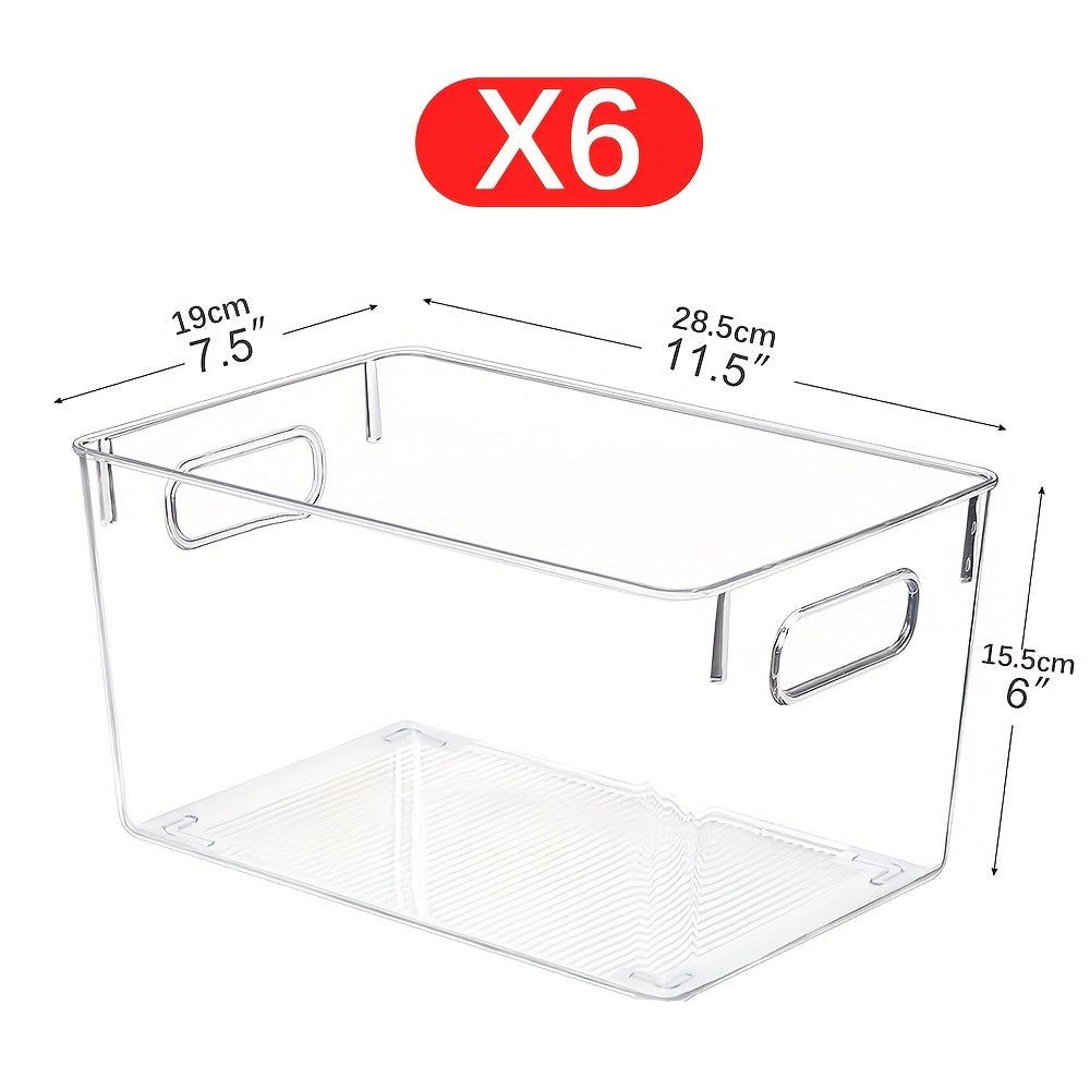 6pcs Set Storage Box Transparent Refrigerator Storage Bin With Handle