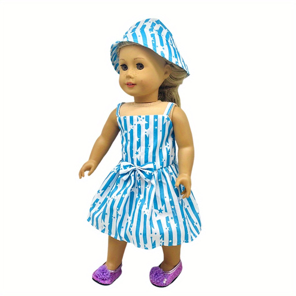 18 Inch Doll Striped Star Dress & Hat Set for 38-45 Dolls