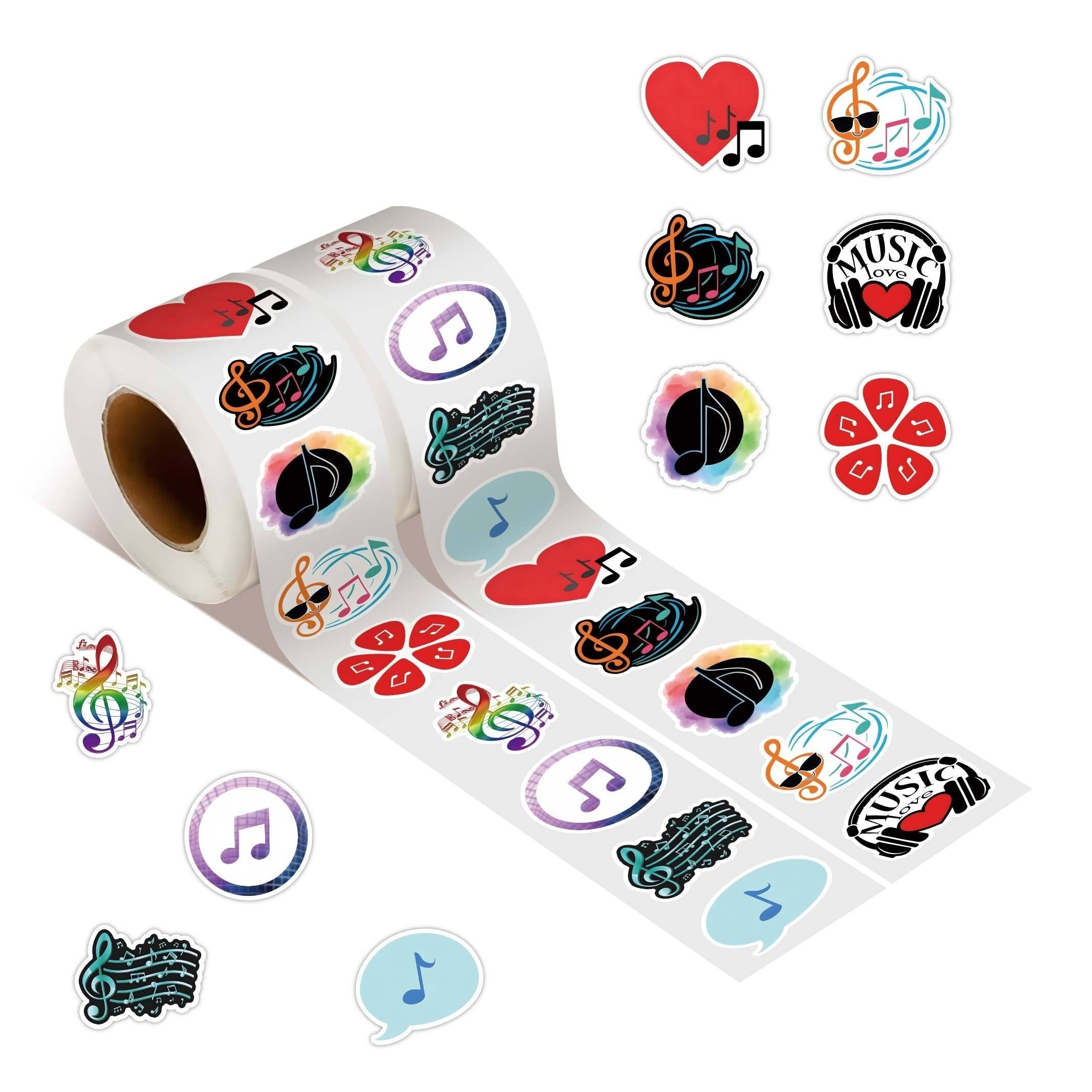 1000Pcs Music Note Stickers Roll Vinyl Waterproof Decals