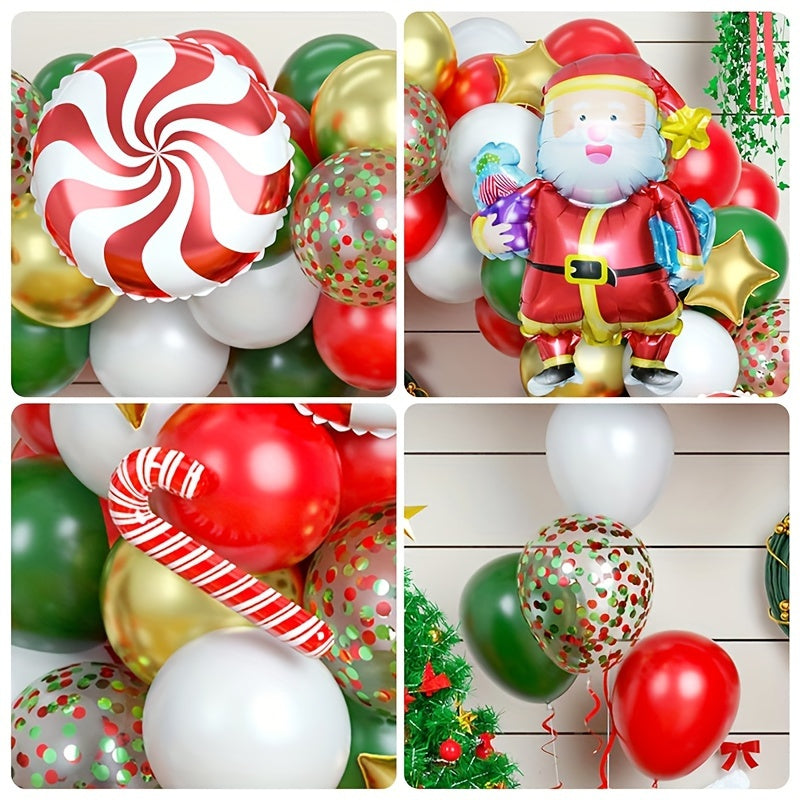 99pcs Christmas Balloons Set Santa Claus Candy Cane Red Windmill Air Balloons